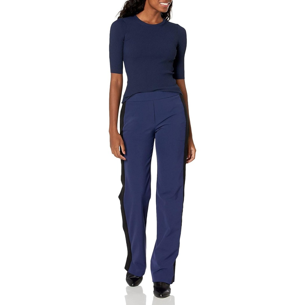 Theory $278 Women's Navy Tech Rib Half Sleeve Crew Neck Sweater Sz Large‎